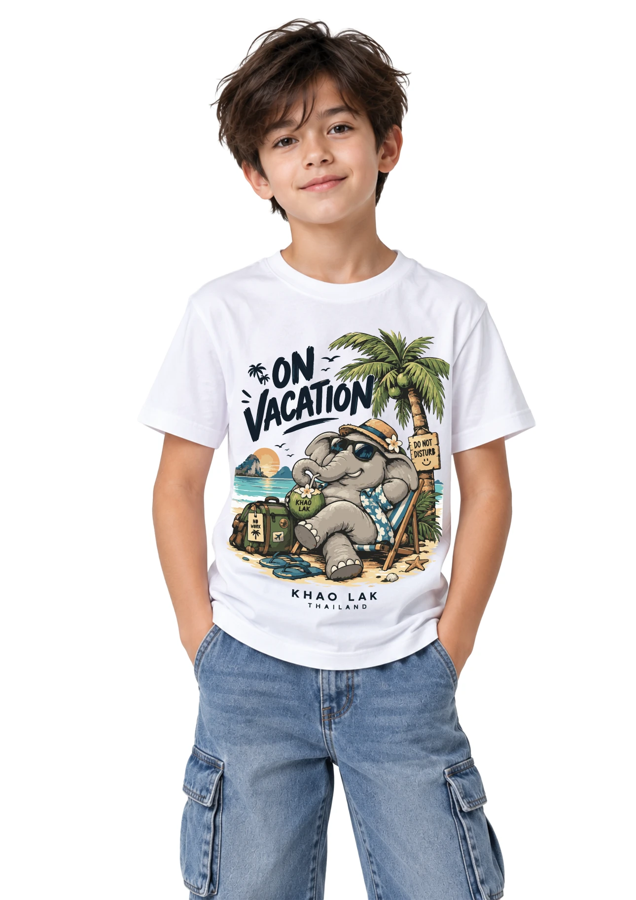 On Vacation Khao Lak Thailand elephant graphic tee by Le Kova